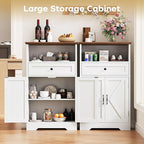 Floor Cabinet, Farmhouse Storage Cabinet with Barn Doors and Drawer, 11.81" D x 23.62" W x 39.37" H White Freestanding Adjustable Shelf Organizer for Bathroom, Kitchen, Living Room