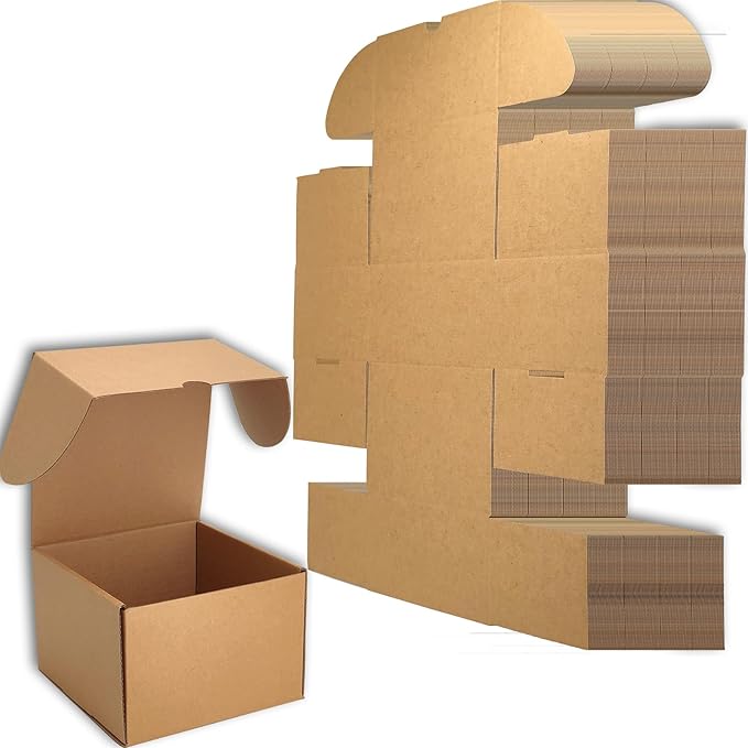 6x6x4 inches Small Shipping Boxes Set of 25 - Brown Mailer Corrugated Cardboard Boxes for Shipping Packaging Mailing Products