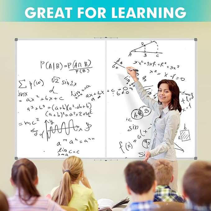 JILoffice Large Foldable White Board 60 x 48 Inches, Dry Erase Magnetic White Board, Silver Aluminum Frame with 2 Detachable Marker Tray Wall Mounted Board for Office Home and School