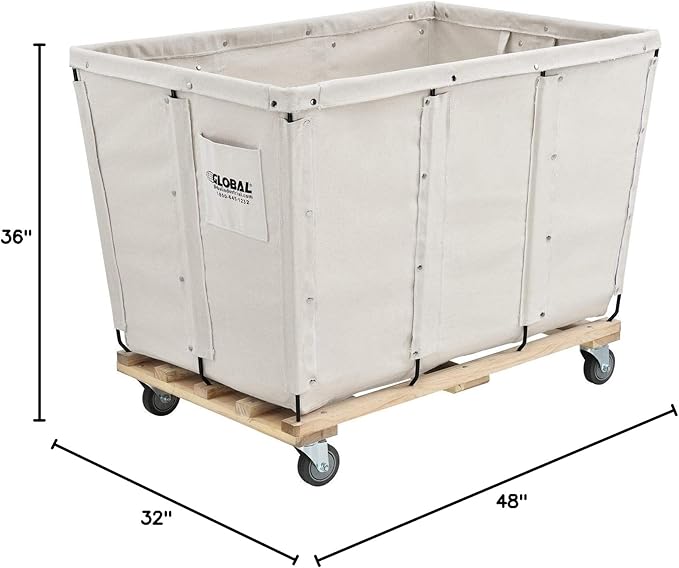 Global Industrial 20 Bushel, Canvas Basket Bulk Truck, 48" L x 32" W x 36" H, Unassembled, Rolling Laundry Cart, Commercial Material Handling Cart with Swivel Rubber Casters