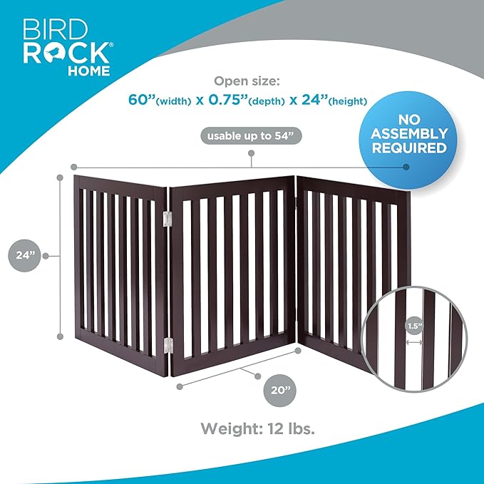 INTERNET'S BEST Dog Gate Indoor Freestanding Pet Barrier, Folding Wood Dog Fence, Extra Wide Doorway Puppy Gate, Indoor Animal Privacy Panel, Wooden Cat Fence - 3 Panel - 24", Espresso