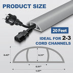 Floor Cord Cover for Wires on Floor Self Adhesive Cord Hider Floor Cable Management Wire Covers for Cords Protector Prevent Cable Trips Cord Cavity W 0.51" x H 0.31", Gray, 20Ft