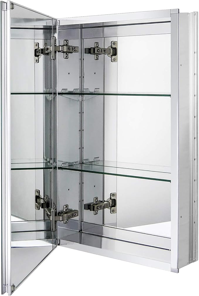 Fundin Aluminum Bathroom Mirror Cabinet Recess Mount Only, with Framless Double Sided Mirror Door, 15 Inch x 24 Inch
