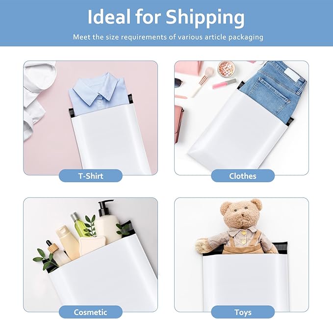 Metronic Poly Mailers 10x13 200 Pcs | Medium Size Shipping Bags for Clothing | Strong Adhensive Mailing Bags for Small Business, Shipping Envelopes, Tear-resistant Packing Bags White