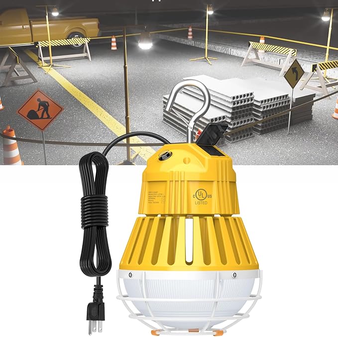 80W LED Temporary Work Light 12000LM 5000K Portable Work Lamp Fixture Daylight Construction Work Light Portable for Barn Garage Lighting, Temporary Plug in Work Lights Input 100~277VAC