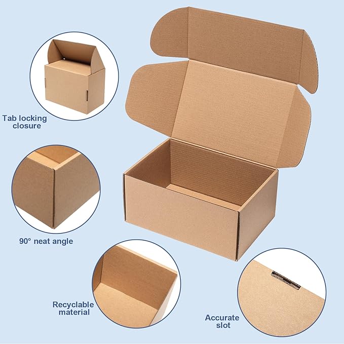 Shipping Boxes 12x9x4 Inches 20 Pack Corrugated Cardboard Mailing Boxes for Small Business, Kraft Medium Literature Mailer Packaging Supplies Brown