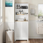 Bathroom Storage Cabinet - 46.7" Freestanding Tall Cabinet with Slatted Doors and Open Shelves, Adjustable Shelves, White Bathroom Organizer for Small Spaces, Bathroom Linen Tower with Closed Storage