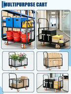 6-in-1 Platform Truck Cart with Cage, Foldable Hand Truck Load 1800 LBS with 4 Wheels Push Cart Dolly for Grocery, Laundry, Garage, Warehouse (Black+Orange)
