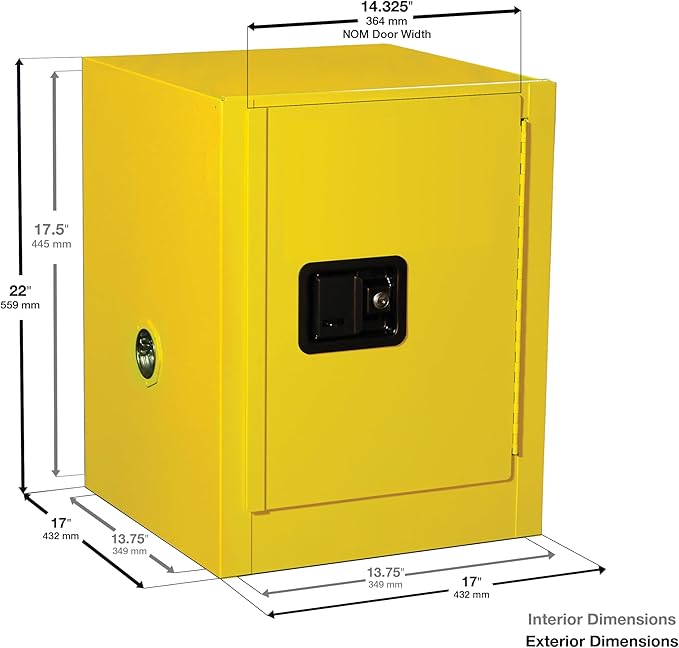 Eagle American Made 4 Gallon F﻿lammable Liquid Storage Cabinet, Self-Close Space Saver Fireproof Cabinet for Schools, Garages, Manufacturing Facilities, 17" x 17" x 22", 1903X