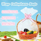 60 Packs Large Clear Cellophane Bags 14x20 18x24 24x30 Inches Jumbo Gift Basket Wraps Extra-large Transparent Plastic Bags for Fruit Basket, Gift Wrap, Treats, Arts and Crafts, 60 pcs Pull Ribbon Bow Ties