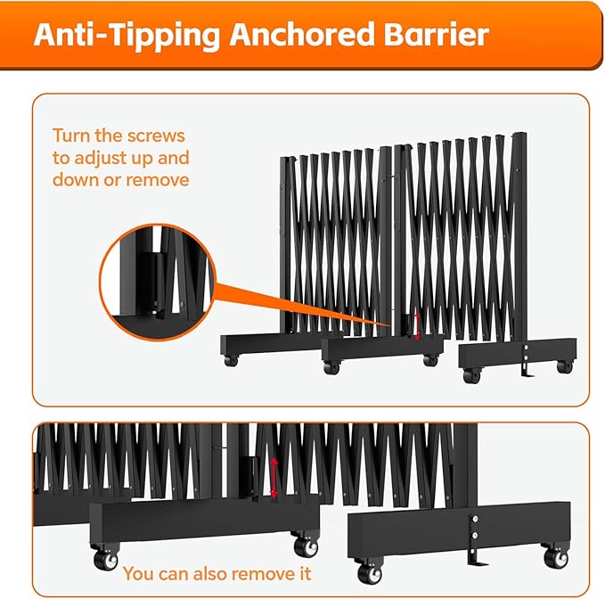12.2FT Black Industrial Metal Expandable Barricade，Retractable Traffic Fence with Casters, Folding Security Gate，Portable Barricade Gate for Construction Area, Traffic Control, Cordon