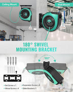 Retractable Cord Reel, 75 FT Heavy Duty Extension Cord, 14AWG/3C SJTOW, 3 Grounded Outlets Lighted Triple Tap, 10A Circuit Breaker, Wall/Ceiling Mounted, UL Listed, Light Green A75CR06
