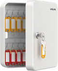 Uniclife 28 Position Key Cabinet with Key Lock Wall Mounted White Security Storage Box Steel Key Organizer with Colorful Key Tag Labels Stickers and Hooks