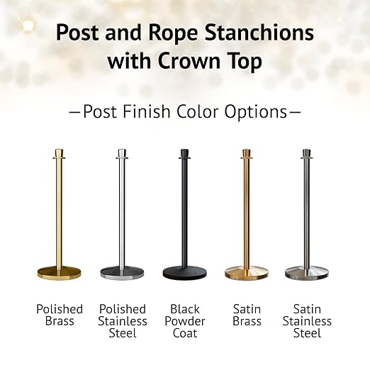Montour Line Cline Post and Rope Stanchion Set - Black with Sloped Base and Crown Top - Includes (2) Posts