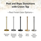 Montour Line Cline Post and Rope Stanchion, Sloped Base, (Polished Stainless Steel Post, Crown Top)
