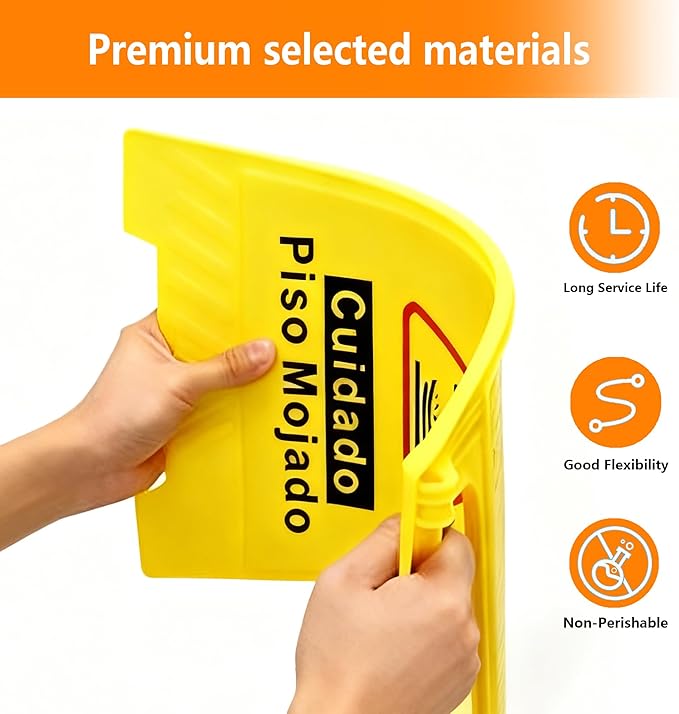 3 Pack Caution Wet Floor Sign, 24" Height, Bright Yellow, Double-Sided A-Frame Safety Caution Sign Commercial, Bilingual Caution Message
