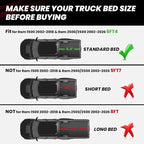 LASFIT 6FT4 Truck Bed Mat for Ram 1500 2006-2018 & Ram 2500/3500 2006-2026 & 1500 Classic 2019-2024 (6.4 FT/76.8 inches), NOT for Optional Rambox, All Weather Custom Fit TPE Truck Bed Liner