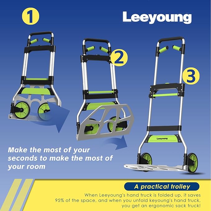 Leeyoung Folding Hand Truck and Dolly,309 lb Capacity Aluminum Portable Cart with Telescoping Handle and PP+EVA Wheels