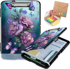 Clipboard with Storage,Heavy Duty Plastic Storage Clipboard with Low Profile Clip,Teacher Must Haves,Office Supplies,Pink Butterfly Flower