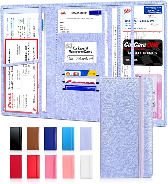 LINTRU Car Registration and Insurance Holder Trifold, Oversized Fit with Reinforced Construction, Matte PU Leather Vehicle Glove Box Organizer for Documents, Car Accessories for Men and Women