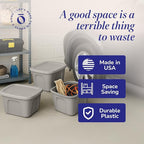HOMZ 8-Pack Durable Molded Bin, Plastic Storage Containers with Lids, 10 Gallon, Silver - Stackable Organizer Totes and Boxes for Bedroom, Kitchen, and Garage Organization