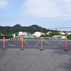 6-Set Pack 40" inch Red White Work Zone Chain Post Set, Traffic Delineator Post Cones, 6 x 6.6' Feet Plastic Chains, Portable Crowd Control Stanchion Set (Red-Rubber Base)