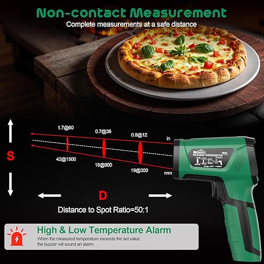 Infrared Thermometer Gun,SQECH Laser Thermometer Gun -40℉～2192℉(-40℃～1200℃),50:1 Non-Contact High Temp Thermometer with Thermocouple Probe,Color Backlight,Adjustable Emissivity,for Industry&Home