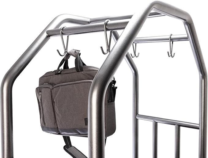 Coastal Luggage Cart Fully Assembled – All-Weather Resistant Stainless Steel Hotel Bell Cart w/Outdoor Rubber Deck & Air-Filled Tires, Trolley for Travel, Beachfront and Condo - 165 lbs (Hammertone)