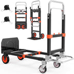 3-in-1 Heavy Duty Folding Hand Truck, 500LB Capacity Convertible Steel Dolly Cart with 360° Swivel Wheels & Telescopic Handle, Foldable Utility Wagon for Moving, Warehouse and Shopping