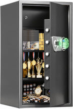 BlackSmith Large Home Safe 3.9 Cub Fingerprint Security Safe with LCD Display Dual Alarm Adjustable Shelves Wall Mount Lock Box Secure Money Jewelry with Individual Lockbox LED Light, Black