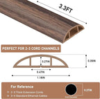 Floor Cord Cover Self Adhesive Cord Hider Floor Extension Cord Covers for Floor Power Cord Protector Cable Management Prevent Cable Trips Cable Cavity 0.47" W x 0.27" H (Smoked Brown Wood, 3.3Ft)