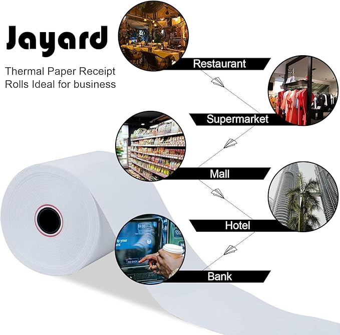 Jayard 2-1/4'' X 85' Thermal Paper Rolls For Credit Card - Cash Register Rolls - Premium Register Tape Pos Thermal Printer Paper (5 Rolls), White