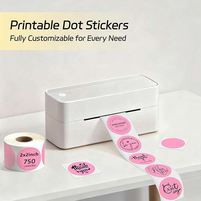 2 inch Dot Stickers Labels Circle Garage Sale Sticker 750Pcs Round Thermal Printer Stickers Printable Writable Price Labels for Yard Sale, Pink