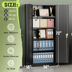 Crownland 72" Lockable Metal Storage Cabinet, Garage Storage Cabinets, High Office Cabinet with Adjustable Shelves for Home Office, Pantry,Garage, File(Balck)