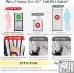 Lumizone Extra Tall Cat Gate 61.02" High Pressure Mounted Extra Wide 50.79"-55.11" (17Sizes) 1.37" Gap No Drilling Auto-Close Tall Pet Gate for Dogs (Black, 50.79"-55.11" W)