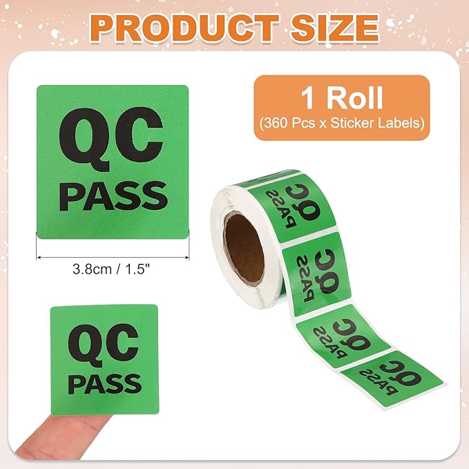 PATIKIL 360 Pcs 1 Roll QC Pass Labels, 1.5 Inch Square Inventory Control Adhesive Round Labels Food Service Quality Control Stickers for Warehouse Management Inspection, Green