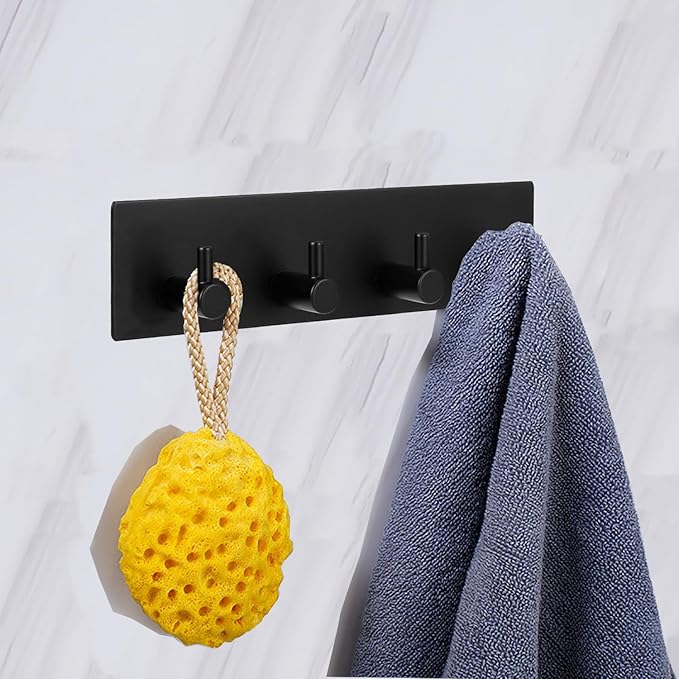 Kingdong Key Holder for Wall 304 Stainless Key Hooks Adhesive Key Holder Wall Mount Key Hanger with 4 Heavy Duty Hooks Key Organizer for Kitchen, Bedroom, Bathroom (Black(4 Hooks))