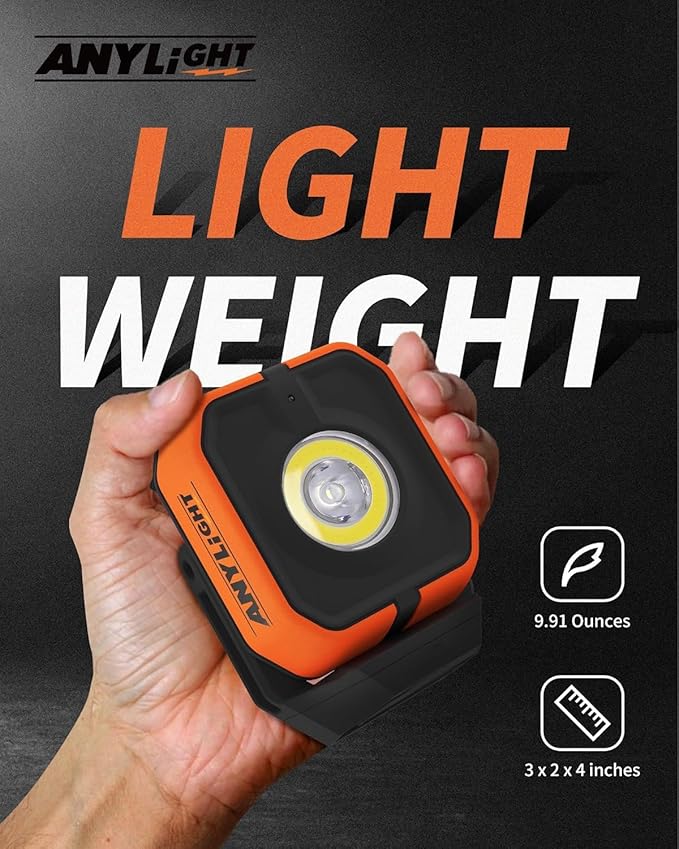Led Work Light with 4 Modes,1200LM Portable COB Magnetic Light,3350mAh Recharge Spotlight and Floodlight,150° Rotate IP65 Waterproof for Car Repair and Camping (2 Packs Without Hook)