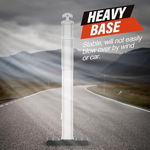 RoadHero 45 Inch Delineator Post with Rubber Base, Heavy Duty White Traffic Delineator Posts Cones with Reflective Collars for Parking Lots, Road Safety, Construction Events 3 Pack