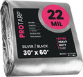 PROTARP Extreme Heavy Duty 22 Mil Tarp Cover, Waterproof, UV Resistant, Rip and Tear Proof, Poly Tarpaulin with Reinforced Edges for Roof, Camping, Patio, Pool, Boat. (Silver/Black 30′ X 60′)