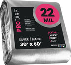 PROTARP Extreme Heavy Duty 22 Mil Tarp Cover, Waterproof, UV Resistant, Rip and Tear Proof, Poly Tarpaulin with Reinforced Edges for Roof, Camping, Patio, Pool, Boat. (Silver/Black 30′ X 60′)