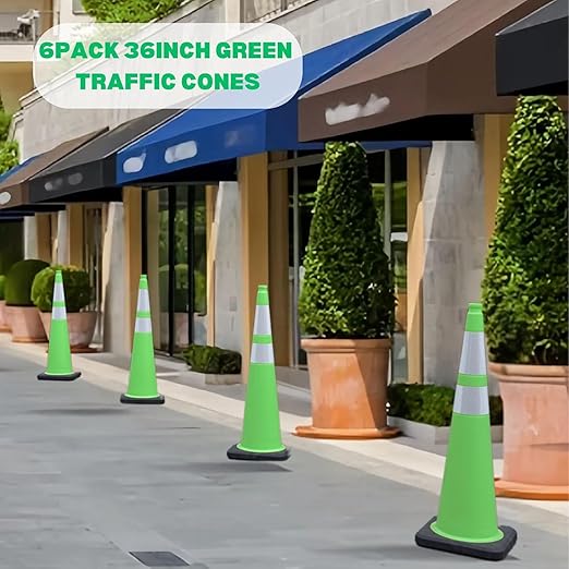 BESEA 8Pack 36” inch Traffic Cones Blue Road Parking Cones Construction Safety Cone Structurally Stable for Traffic Control(Green Color)