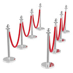 8Pcs Stainless Steel Stanchion Posts with 5ft Red Velvet Ropes - Crowd Control Barriers & Queue Line Kit with 26ft Red Carpet for Wedding, Party, Theater Supplies