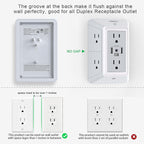 USB Wall Charger, Surge Protector, POWRUI 6-Outlet Extender with 3 USB Charging Ports (1 USB C) and Night Light, 3-Sided Power Strip with Adapter Spaced Outlets - White，ETL Listed, Gray