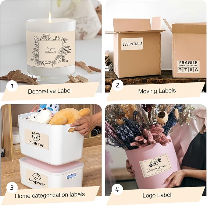 3x5 Inch Thermal Label Stickers,300Pcs Waterproof Rectangle Labels for Storage Bins,Moving Boxes,Address & Inventory Organization,Small Business Labeling,Light Brown