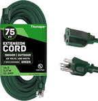 Weatherproof Outdoor Extension Cord 75 ft, 16/3 SJTW 75ft Green Extension Cord 3 Prong, Long for Outdoor Lights & Landscaping, UL Certified - US Veteran Owned