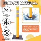 Kanayu 49 Inch Traffic Delineator Posts with 8.8 Lbs Rubber Base PE Delineator Post Portable Parking Pole Traffic Cone Barrier with Removable Base, Reflective Band(4 Packs,Yellow)