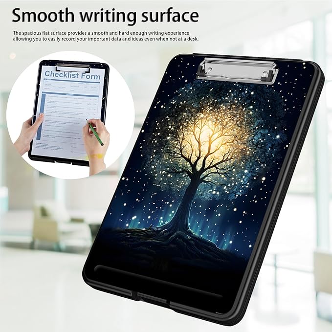 Clipboard with Storage,Office Supplies Nursing Clipboards Folder with Pen Holder Plastic Foldable Clip Board with Storage for Nurse Teacher,Galaxy Tree