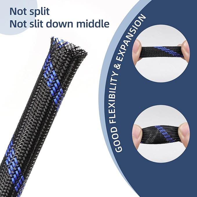 Braided Cable Sleeving, PET Expandable Braided Cable Sleeve, Flexible Mesh Sleeving Cord Management for Audio Video and Other Home Device, Cord Protector from Pets (Black Gold, 1/8" x 25ft)