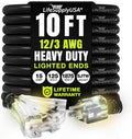 10ft Outdoor/Indoor Extension Cord 3-Outlet 12/3 Gauge Extra Heavy Duty 3 Prong SJTW, Waterproof, Flexible Cold-Resistant Long Power Cord,15A 125V 1875W, Black by LifeSupplyUSA